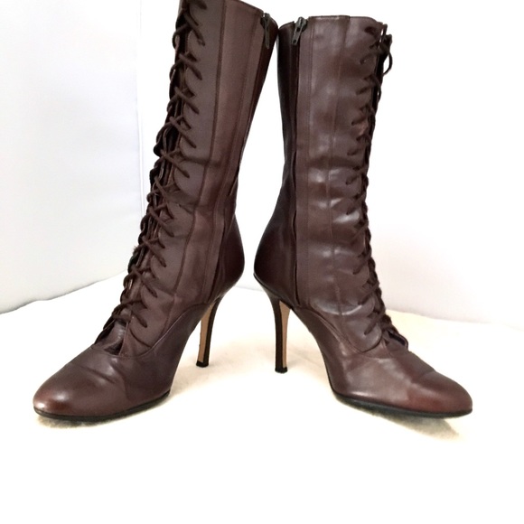 Jill Stuart Brown Leather High Heel Granny Boots - Picture 1 of 4